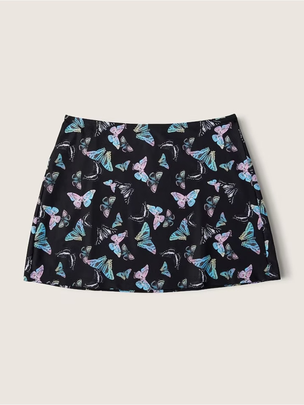 Black Butterfly Print A-Line Swim Skirt